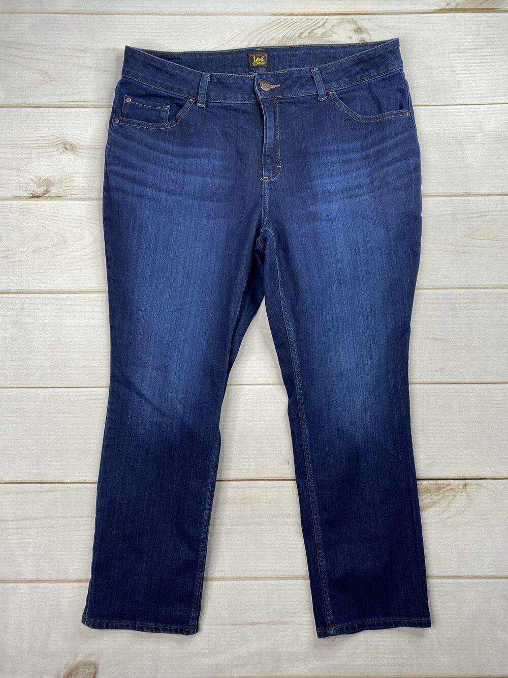 Lee Jeans Women's Plus Size 20 W Dark Wash Stretch Denim Straight Leg 5 Pockets